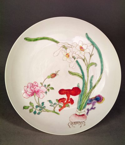 Porcelain dish, famille rose decoration, Yung Cheng period (1723-35) by Chinese School